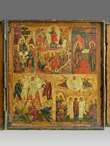 Triptyque descente aux enfers et résurrection avec les 12 solennités de l'église orth - Galerie Puch