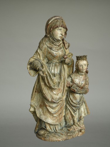 Sculpture Sculpture en Bois - Sainte Anne apprend à lire à Marie