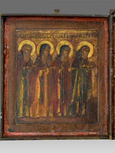 Art sacré, objets religieux  - Icône Triptyche de voyage ers 1680, Russie Monastère de Neviansk