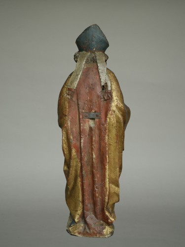 Saint Wolfgang avec église, Allemagne du Sud vers 1500 - Sculpture Style Moyen Âge