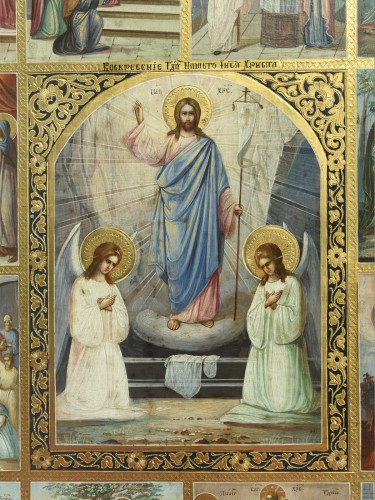 Icône Résurrection du Christ et jour des fêtes Russie vers 1910 - Art sacré, objets religieux Style Art nouveau