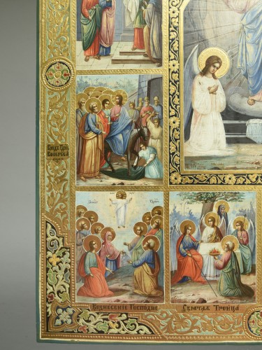 XXe siècle - Icône Résurrection du Christ et jour des fêtes Russie vers 1910