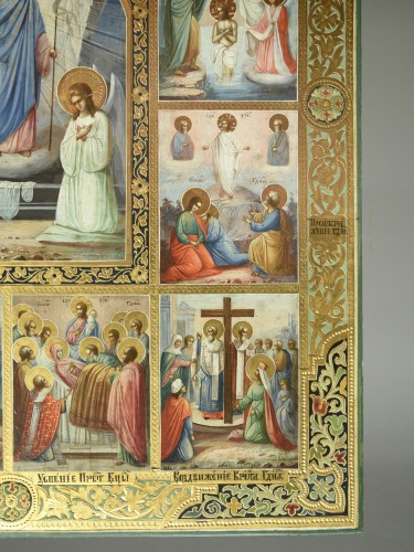 Icône Résurrection du Christ et jour des fêtes Russie vers 1910 - Art nouveau