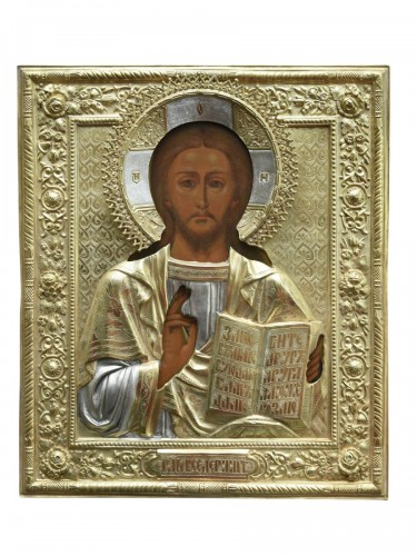 Icon Christ  with a dedication of Iwan Abramowitsch Morosow