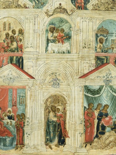Art sacré, objets religieux  - Icône Rencontre a la porte dorée Russie vers 1780