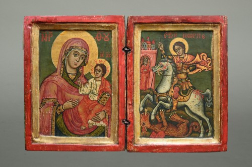 Icône Diptyque Grèce 18e siècle - Art sacré, objets religieux Style Louis XIV