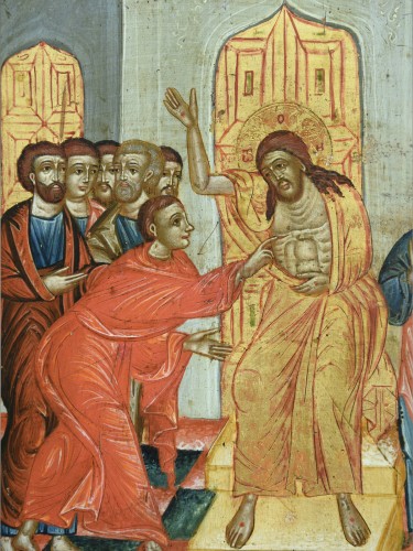 Icône Saint Thomas incrédule, Grèce 17e siècle - Art sacré, objets religieux Style Louis XIV