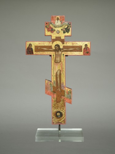 Icône Croix avec riza argent vermeil émaillé 19e siécle Kasteel de Wijenburgh - Art sacré, objets religieux Style 