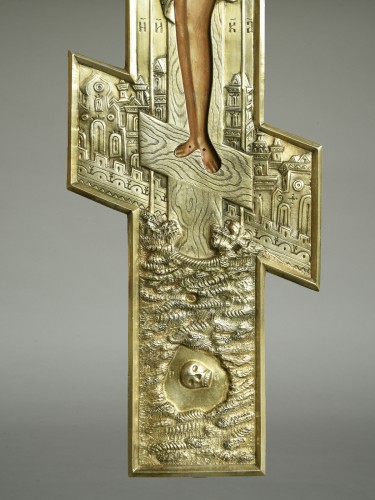 Art sacré, objets religieux  - Icône Croix avec riza argent vermeil émaillé 19e siécle Kasteel de Wijenburgh