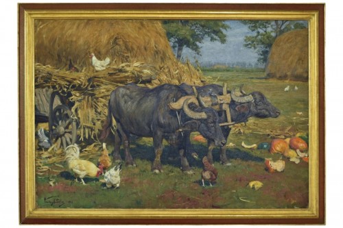 Vastagh Géza (1866-1919)  - Chariot tire par deux buffles 