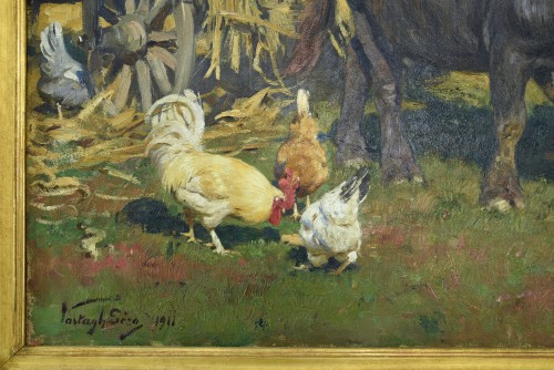Tableaux et dessins  - Vastagh Géza (1866-1919)  - Chariot tire par deux buffles 