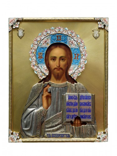 Icône Christ avec cloisonné émaille Moscau vers 1896 - 1908