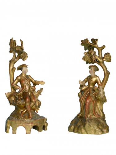 Paire de sculptures en bois polychrome XVIIIe siècle