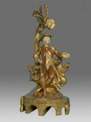 Paire de sculptures en bois polychrome XVIIIe siècle - Sculpture Style Louis XVI