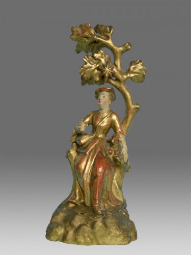 XVIIIe siècle - Paire de sculptures en bois polychrome XVIIIe siècle