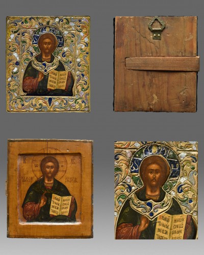 Icon Christ  Pantokrator with riza and cloisonne enamel Moscow 1670-1700 - 