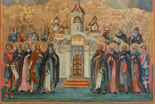 Art sacré, objets religieux  - Icône avec les vénérables saints du monastère de Kiev-Petchersk