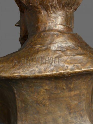Sculpture Sculpture en Bronze - Buste de W. C. Röntgen signe Reinhold Felderhoff Berlin
