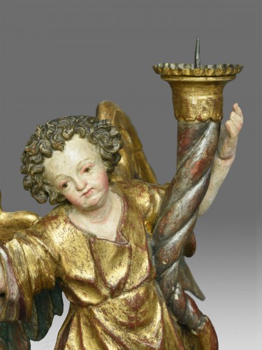 Paire d'anges céroféraires Meinrad Guggenbichler vers 1680 - Sculpture Style Louis XIV