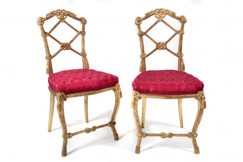 Pair Of Napoléon III Chairs In Golden Wood - Seating Style Napoléon III