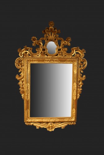 XVIIIe siècle - Paire de miroirs en bois doré, Italie XVIIIe siècle