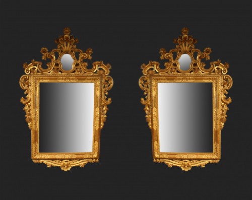 Paire de miroirs en bois doré, Italie XVIIIe siècle - Louis XV