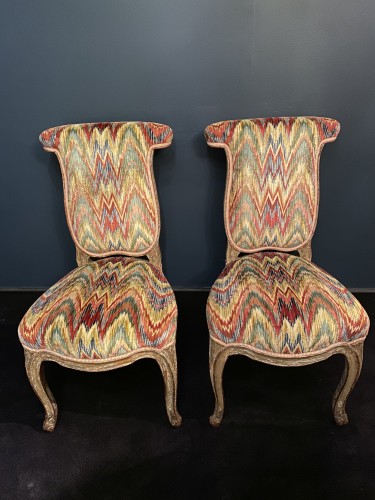 Paire de chaises dites voyeuses d'époque Louis XV estampillées Claude- Etienne Michard (1732-1794) - Sièges Style Louis XV