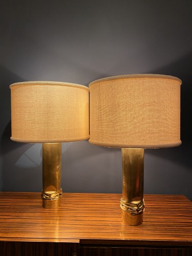 Années 50-60 - Paire de lampes en bronze doré par "Moniquet"