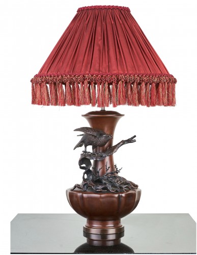 Luminaires Lampe - Lampe en bronze patiné Japon époque Meiji