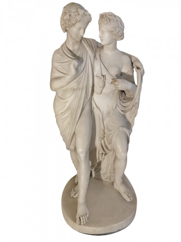 Bacchus and Ariadne, carved white marble group