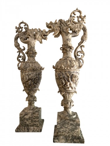 Pair of ewers in alabaster