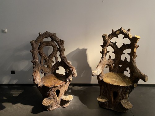 Antiquités - Paire de fauteuils en céramique
