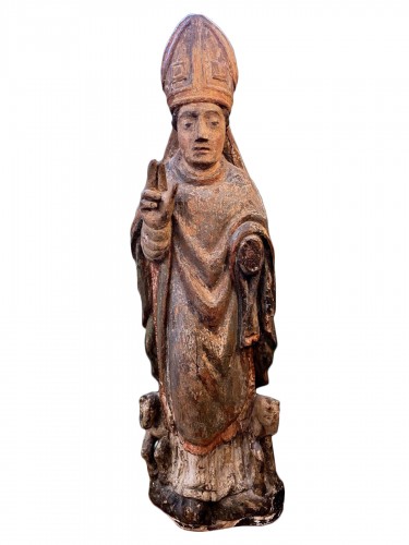 A 15th century Painted wood figure of saint