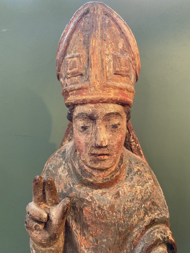 A 15th century Painted wood figure of saint - Sculpture Style Middle age