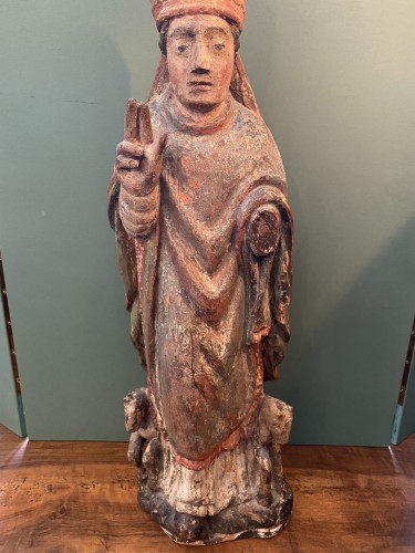 A 15th century Painted wood figure of saint - 