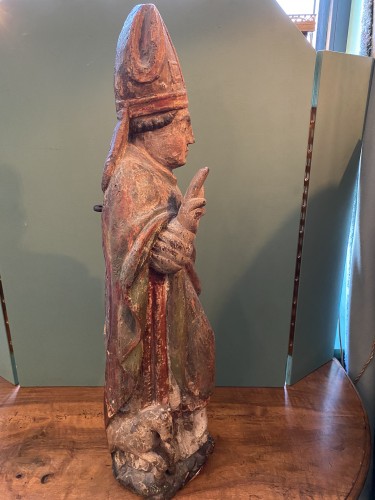Antiquités - A 15th century Painted wood figure of saint