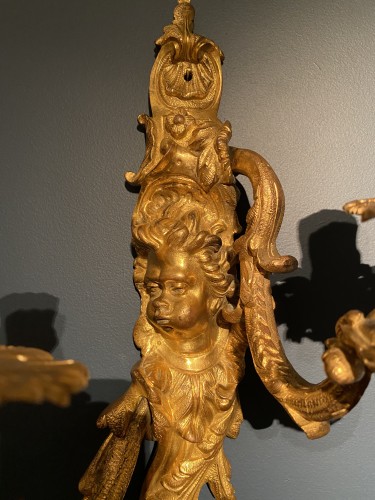 XVIIIe siècle - Paire d'appliques Louis XIV en bronze doré