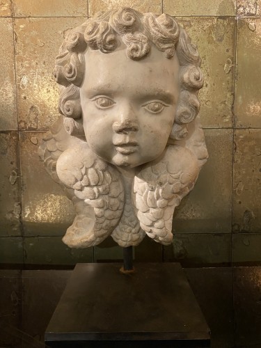 Antiquités - Head of cherub in white marble