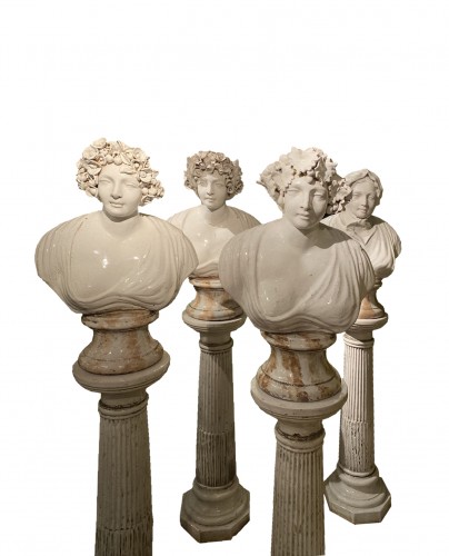 Suite of four busts in glazed terra cotta late 19th century