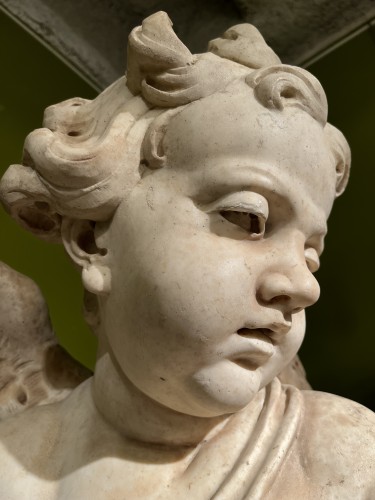 Paire d&#039;Angelots en marbre - Sculpture Style Louis XIV