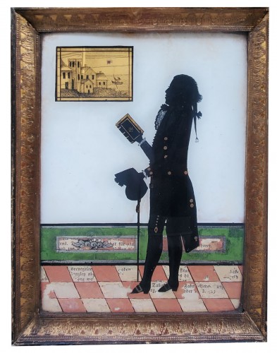 Homme à la redingote, peinture sous verre début 19e - Objet de décoration Style 