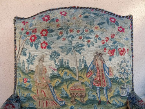 Fauteuil Régence, tapisserie d’époque au gros et petit point - Galerie Saint Martin