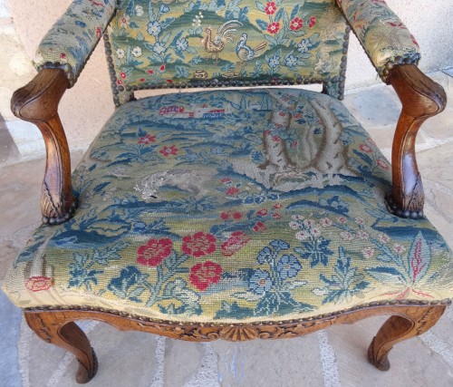 18th century - Regency armchair, period tapestry in gros et petit point 