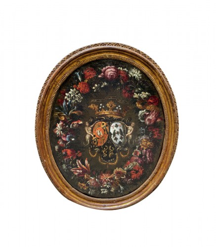 Blason avec couronne de fleurs du 17e siècle