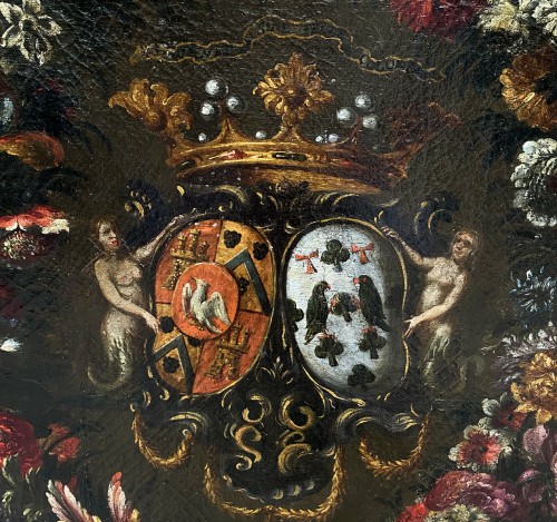 Blason avec couronne de fleurs du 17e siècle - Objet de décoration Style 
