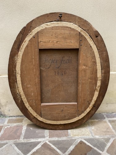 Objet de décoration  - Blason avec couronne de fleurs du 17e siècle