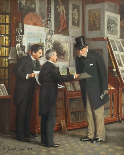 Les amateurs d'art, signé R Janik daté 1872 - Tableaux et dessins Style 