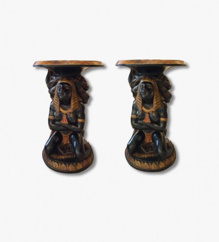 19th century - A pair of sellettes, Moorish, polychrome, 19th century 