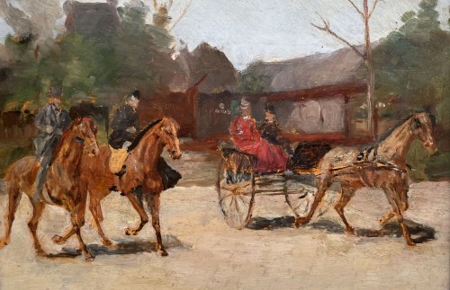 Cavaliers et calèche attribuée à René PRINCETEAU (1843-1914) - Tableaux et dessins Style 