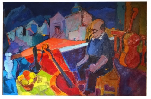 Hommage à Pablo Casals - Pierre Ambrogiani (1907-1985) - Tableaux et dessins Style Années 50-60